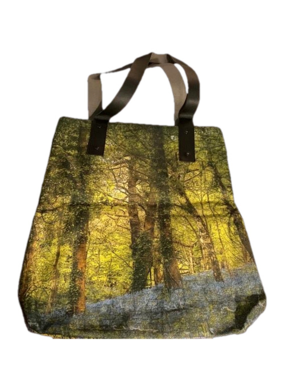June Hunter fabric bag with vegan leather handles.